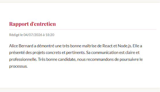 Aperçu d'un rapport d'entretien